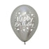 Happy Birthday Triangles Metallic Reflex Silver Latex Balloons 30cm 12pk
