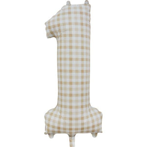 Balloon - Supershapes, Numbers & Letters Gingham Large Number 1 Foil Balloon 37cm w x 82cm h Each