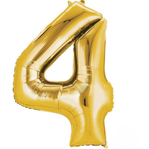 Balloon - Supershapes, Numbers & Letters Gold / 4 Numeral SuperShape Foil Balloon 86cm Each