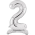 Silver Large Number 2 Air Filled Standing Foil Balloon 76cm Each