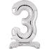 Silver Large Number 3 Air Filled Standing Foil Balloon 76cm Each