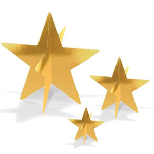 Decorations - Centerpiece & Confetti 3-D Gold Star Foil Centrepiece 3pk