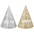 Silver & Gold Foil Mini Party Cone Hats 10cm 12pk