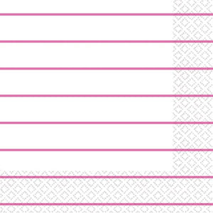 Tableware - Napkins Bright Pink Stripes Lunch Napkins 2-Ply FSC 16pk