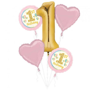 Amscan_OO Balloon - Airwalkers & Bouquets 1st Birthday Girl Pink & Gold Balloon Bouquet 5pk