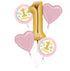1st Birthday Girl Pink & Gold Balloon Bouquet 5pk