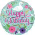 Happy Birthday Floral Swan Self Sealing Foil Balloon 45cm Each