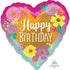 Happy Birthday Painted Flowers Foil Balloon 45cm Each