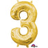 Number 3 Gold Foil Balloon 40cm Each