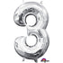 Number 3 Silver Foil Balloon 40cm Each