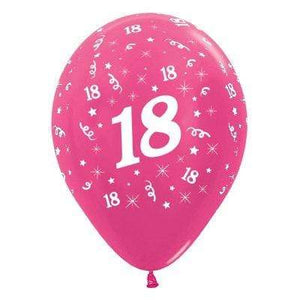 Amscan_OO Balloon - Printed Latex Age 18 Metallic Fuchsia Latex Balloon 30cm 25pk