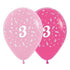 Age 3 Fashion Pink  Assorted Latex Balloons 30cm 6pk