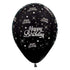 Happy Birthday Twinkling Stars Metallic Black Latex Balloon 30cm 25pk