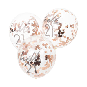 Balloon - Printed Latex Mix It Up Rose Gold Confetti Filled 'Hello 21' Balloons