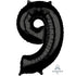 Black Numeral 9 Mid-Size Shape Foil Balloon Balloon 66cm Each