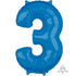 Blue Numeral 3 Mid-Size Shape Foil Balloon Balloon 66cm Each