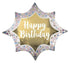 Happy Birthday Satin Gold Burst SuperShape Foil Balloon 88cm x 73cm Each