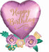 Happy Birthday Satin Heart with Flowers SuperShape Foil Balloon 58cm x 76cm Each