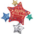 Happy Birthday Satin Stars Cluster SuperShape Foil Balloon 81cm x 88cm Each