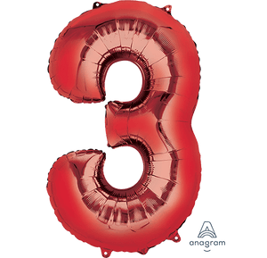 Amscan_OO Balloon - Supershapes, Numbers & Letters Red Numeral 3 Supershape Foil Balloon 86cm Each