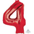Red Numeral 4 Supershape Foil Balloon 86cm Each