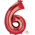 Red Numeral 6 Supershape Foil Balloon 86cm Each