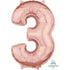 Rose Gold Numeral 3 Mid-Size Shape Foil Balloon Balloon 66cm Each