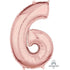 Rose Gold Numeral 6 Mid-Size Shape Foil Balloon Balloon 66cm Each