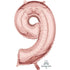 Rose Gold Numeral 9 Mid-Size Shape Foil Balloon Balloon 66cm Each