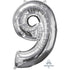 Silver Numeral 9 Mid-Size Shape Foil Balloon Balloon 66cm Each