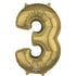 White Gold Numeral 3 Shape Foil Balloon 66cm Each