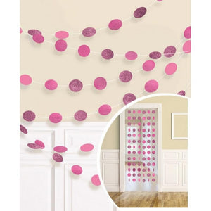 Amscan_OO Decorations - Banners, Flags & Streamers Bright Pink New Pink Glitter Round String Decorations 2m 6pk
