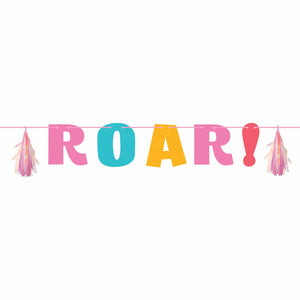 Amscan_OO Decorations - Banners, Flags & Streamers Girl Dino Party Decor Letter Banner ROAR Iridescent with Tassels 20cm x 1.37m Ech