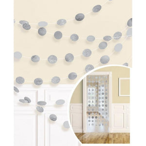 Amscan_OO Decorations - Banners, Flags & Streamers Silver Kiwi Glitter Round String Decorations 2m 6pk