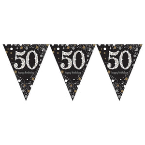 Amscan_OO Decorations - Banners, Flags & Streamers Sparkling Celebration 50th Prismatic Plastic Pennant Banner 4m x 20cm Each