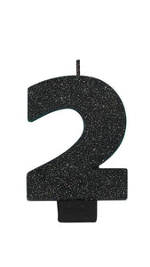 Amscan_OO Decorations - Cake Decorations - Candles Numeral Glitter Black #2 Candle 8cm Each