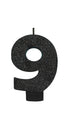 Numeral Glitter Black #9 Candle 8cm Each