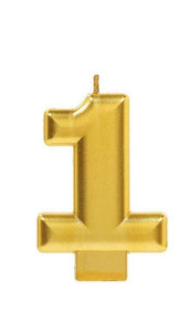 Amscan_OO Decorations - Cake Decorations - Candles Numeral Metallic Gold #1 Candle 8cm Each
