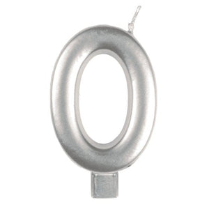 Decorations - Cake Decorations - Candles Silver / 0 Numeral Moulded Candle 8cm Each