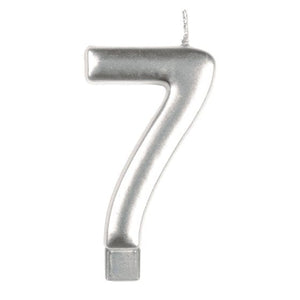 Decorations - Cake Decorations - Candles Silver / 7 Numeral Moulded Candle 8cm Each