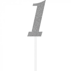 Amscan_OO Decorations - Cake Decorations - Toppers & Banners Cake Topper Number 1 Silver Glittered 15cm x 3cm Each