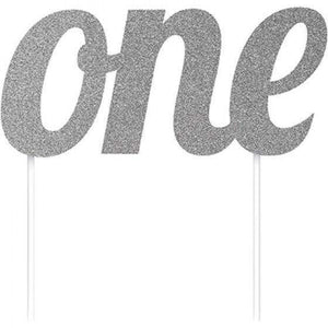 Amscan_OO Decorations - Cake Decorations - Toppers & Banners Cake Topper one Silver Glittered 14cm x 15cm Each