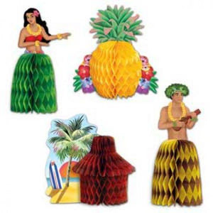 Amscan_OO Decorations - Centerpiece & Confetti Luau Mini Assorted Honeycomb Centrepieces 14cm 4pk