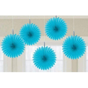 Amscan_OO Decorations - Decorative Fans, Pom Poms & Lanterns Caribbean Blue Kiwi Mini Fan Decorations 6in 5pk