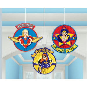 Amscan_OO Decorations - Decorative Fans, Pom Poms & Lanterns DC Superhero Girls Honeycomb Decoration 3pk