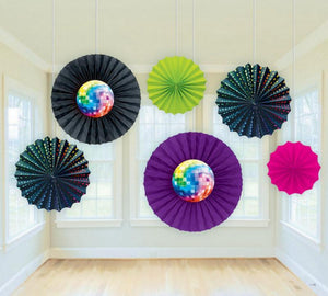 Amscan_OO Decorations - Decorative Fans, Pom Poms & Lanterns Disco Fever Paper Fan Decorations 6pk