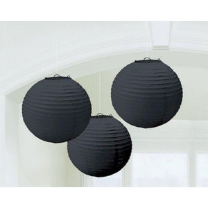 Amscan_OO Decorations - Decorative Fans, Pom Poms & Lanterns Jet Black New Purple Round Paper Lanterns 3pk 24cm