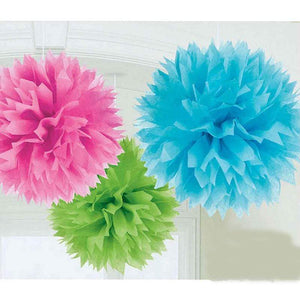 Amscan_OO Decorations - Decorative Fans, Pom Poms & Lanterns Multi Colored Silver Fluffy Tissue Decorations 40cm 3Pk