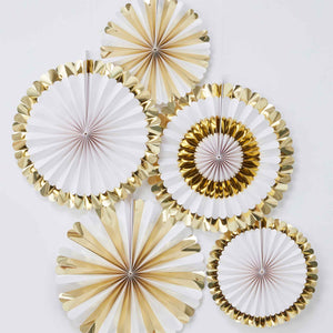 Amscan_OO Decorations - Decorative Fans, Pom Poms & Lanterns Oh Baby Gold And White Fan Decorations 5pk