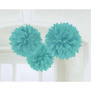 Amscan_OO Decorations - Decorative Fans, Pom Poms & Lanterns Robin Egg Blue Silver Fluffy Tissue Decorations 40cm 3Pk